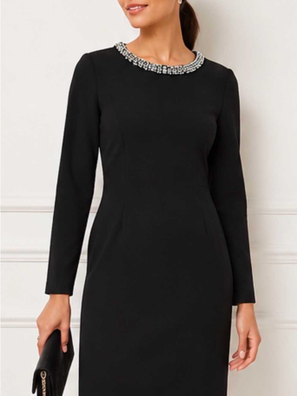 NWT Ann Taylor Black Crystal Embellished Sheath Dress Petite 6 Cocktail